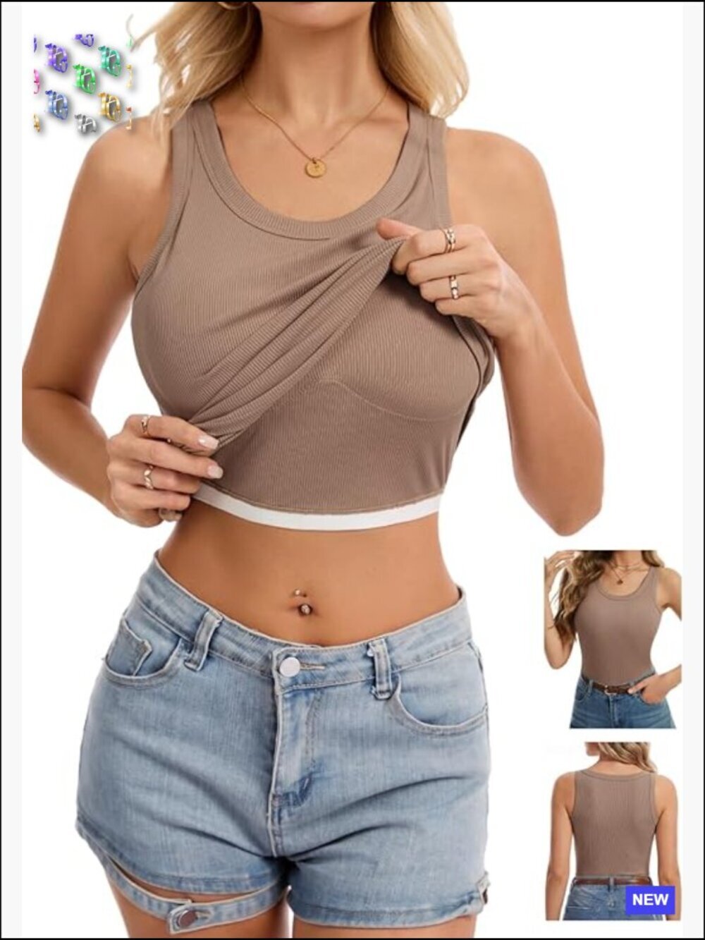 Ribbed Racerback Tank Top with Built-in Bra Pads Cami Basic Yoga Shirt